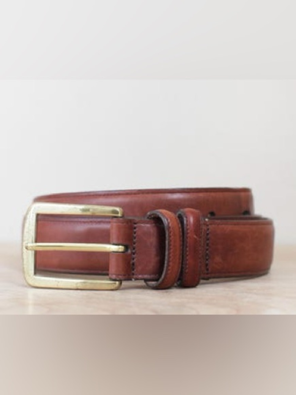 Allen Edmonds Chestnut Brown Leather Belt with Solid Brass Buckle Sz 38